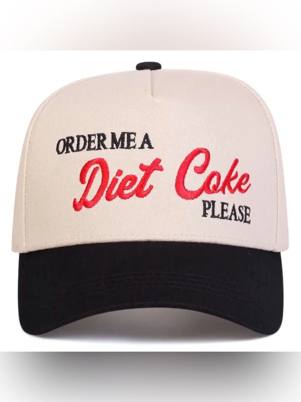Cream and Black 'Diet Coke' Embroidered Trucker Hat